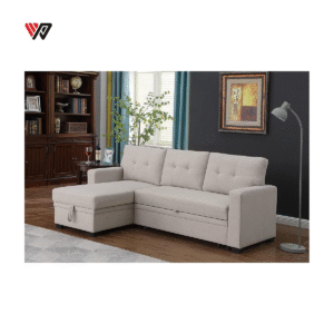 L Shape Sleeper Sofa with Storage Chaise and Pull-Out Bed, Convertible Couch for Living Room, Apartment, Office, Beige, - Image 5