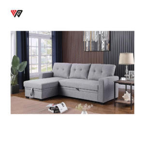 L Shape Sleeper Sofa with Storage Chaise and Pull-Out Bed, Convertible Couch for Living Room, Apartment, Office, Beige, - Image 1